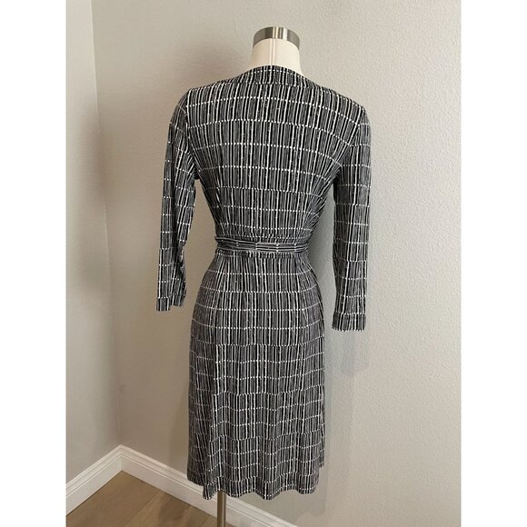 Ann Taylor Womens 6 Wrap Dress Black & White Pattern Stretch - Picture 7 of 8